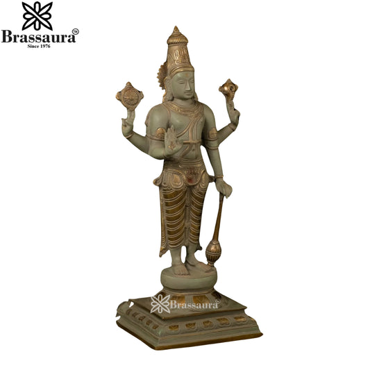 Brassaura® Lord Vishnu Standing Brass Idol | Pure Brass | Height 18 Inches