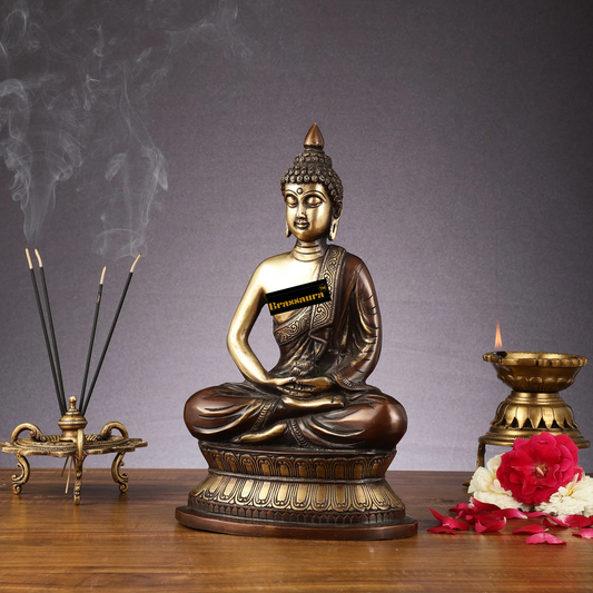 Brassaura™ Pure Brass Buddha Statue – Height 12 Inches & Weight 4 Kgs