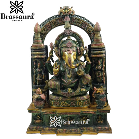 Brassaura™ Brass Majestic Ganesha Statue | Pure Brass with Antique Finish | Height 34 Inches & Weight 66 Kgs