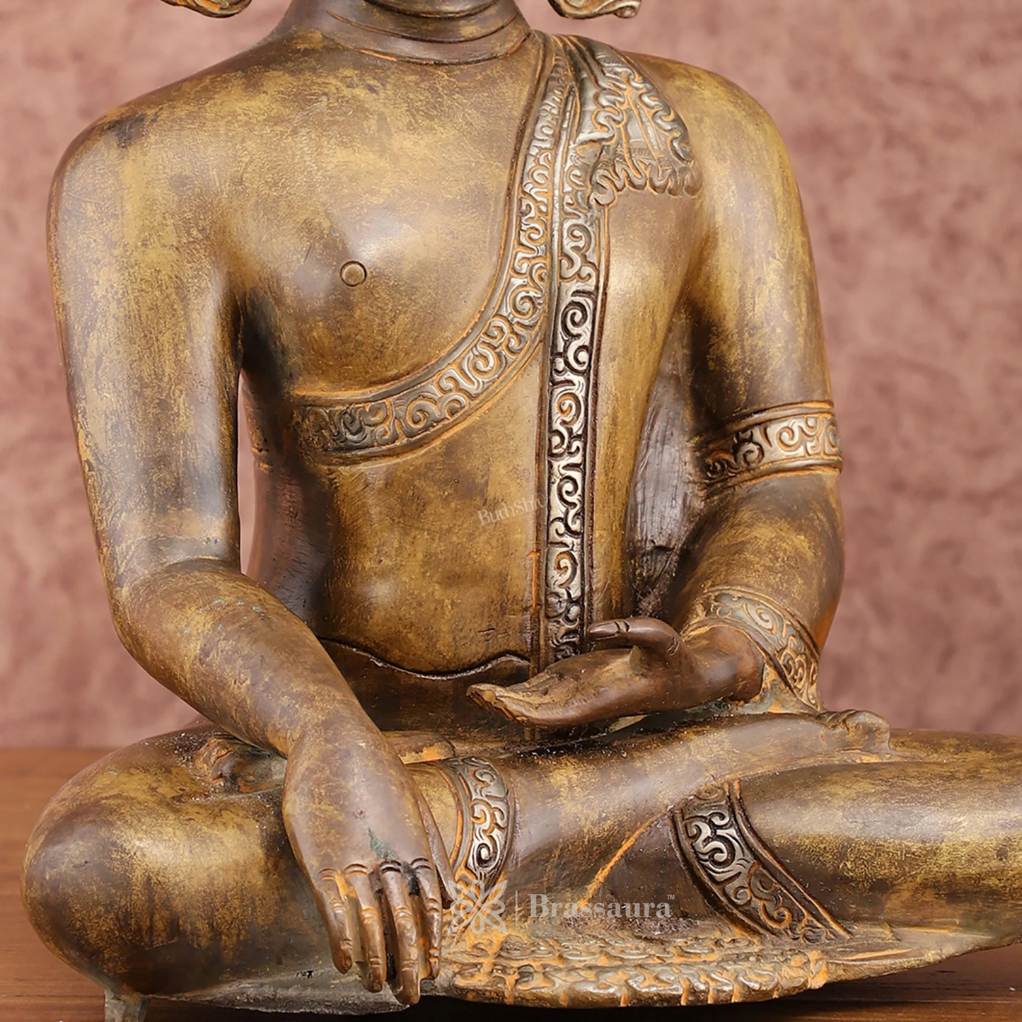 Brassaura™ Brass Buddha Statue in Bhoomisparsha Mudra – Height 14 Inches, Weight 6.6 Kgs