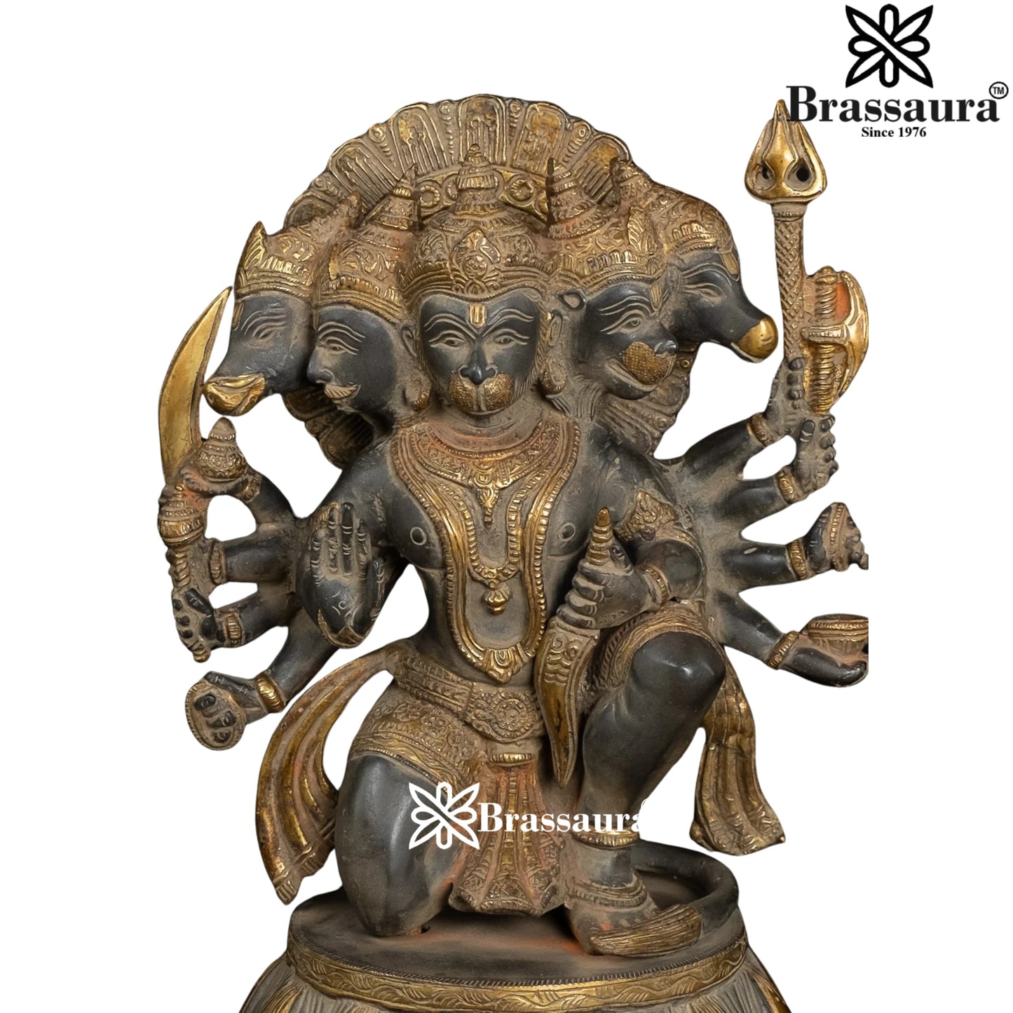 Brassaura™ Brass Panchmukhi Hanuman Statue, Height 13.5 Inches & Weight 8.2 Kgs | Classic Home & Temple Décor