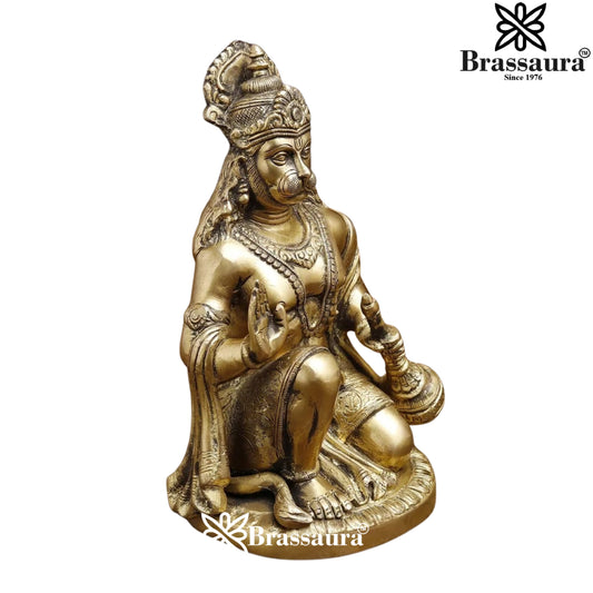 Brassaura™ Pure Brass Hanuman Idol – Sankat Mochan, Height 9 Inches & Weight 3.3 Kgs | Religious Décor