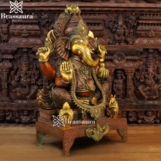 Brass Big Ganesha Weight 61 Kg & Height 34.5 Inch