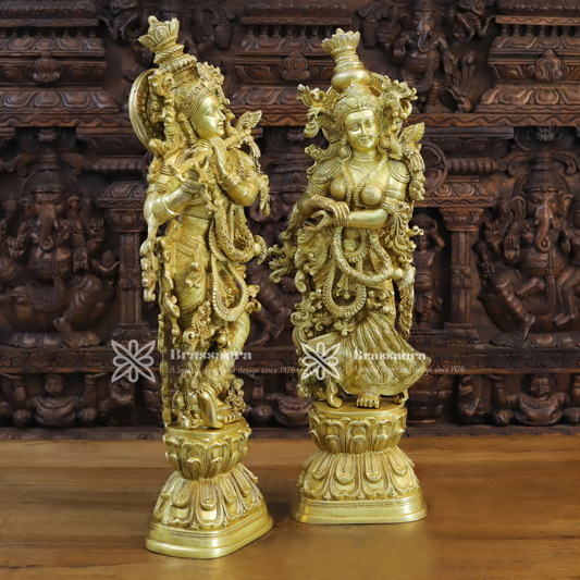 Brass Royal Gold Radha Krishna Murti Weight 30.94 Kg And Height 30 Inch