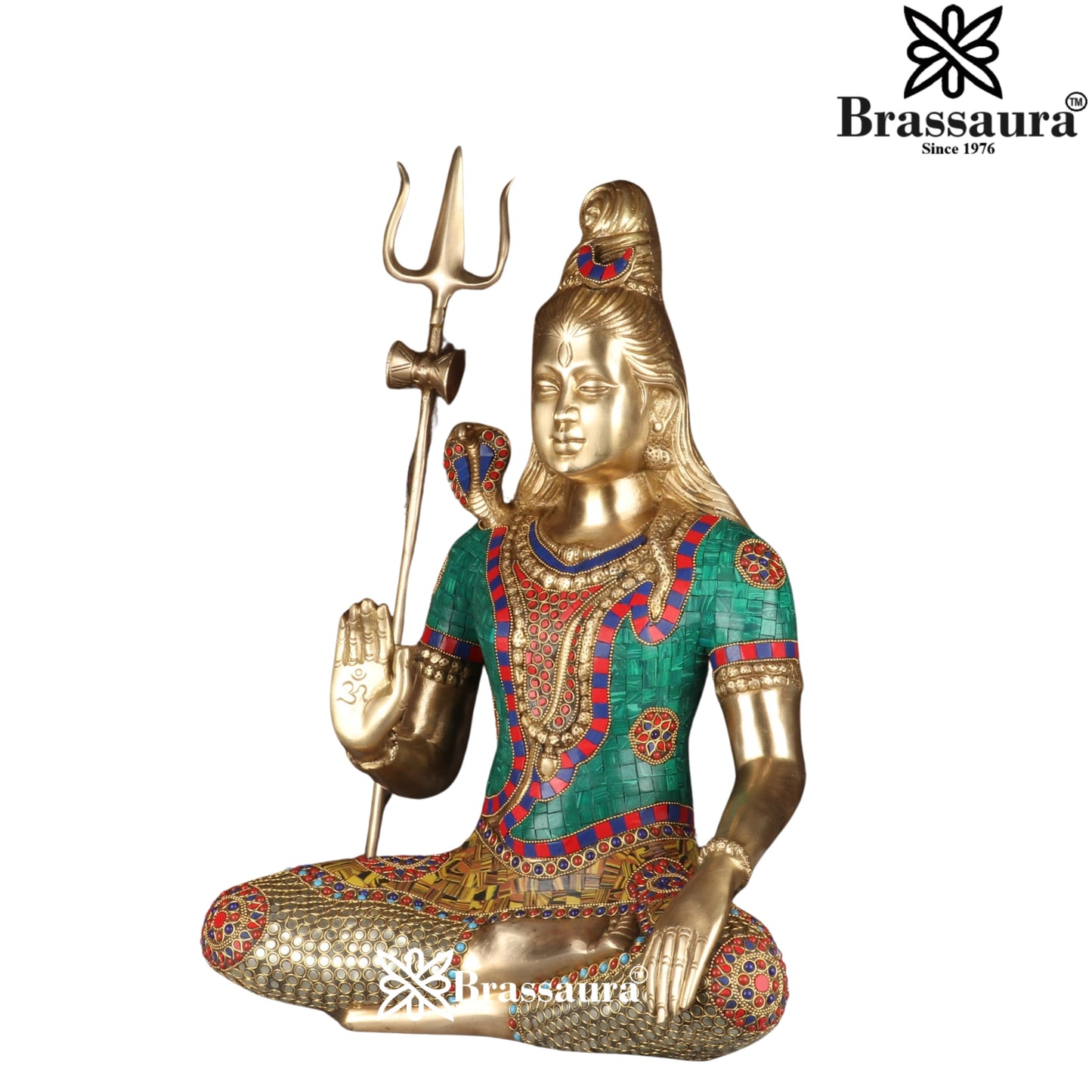 Brassaura™ Lord Shiva Gemstone Brass Sculpture – Height 19 Inches & 12.2 Kgs | Temple & Home Décor