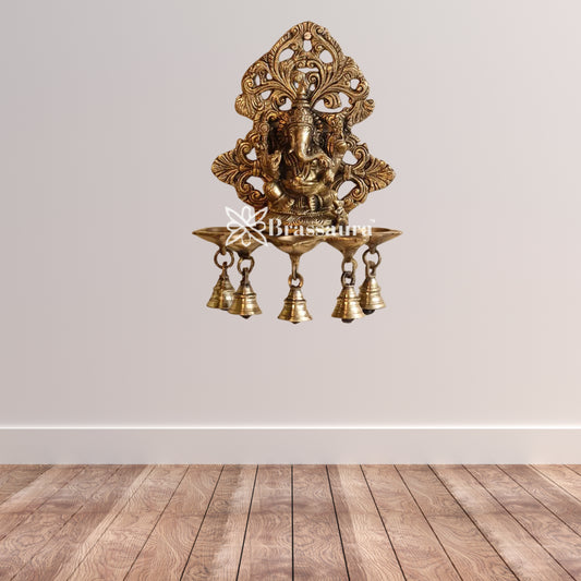 Brassaura™ Brass Wall Hanging Ganesha Diya | Height 10 Inches & Weight 2.05 Kgs