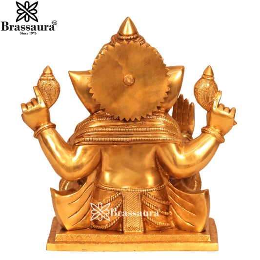 Brassaura® Golden Lord Ganesha Sitting Idol | Brass Idol | Height 14 Inches