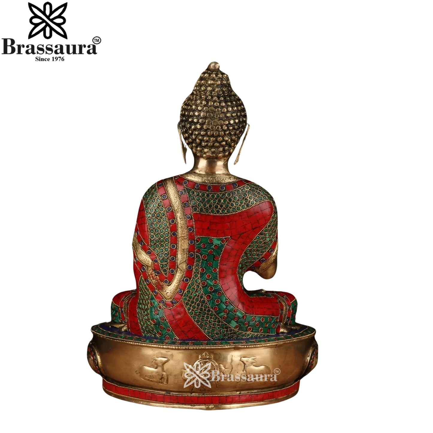 Brass Blessing Gem Stone Work Buddha Weight 11.2 kg & Height 17 Inch