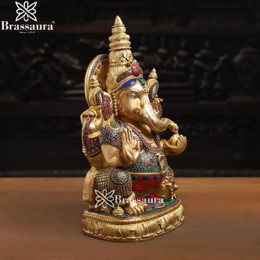 Brass Gem Stone Work Ganesha Weight 22.8 Kg & Height 20 Inch