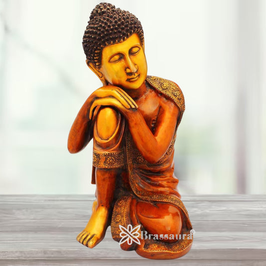 Brassaura® Brass Vintage Buddha Idol in Resting Pose – Pure Superfine Brass Handcrafted Murti, Brass Statue for Home Temple, Pooja Room – 16 Inch, 12.5 Kg