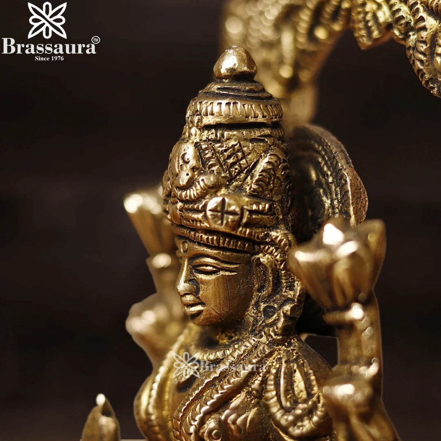 Brassaura™ Classic Brass Laxmi Statue – Height 9 Inches & Weight 1.67 Kgs | Puja Room Idol