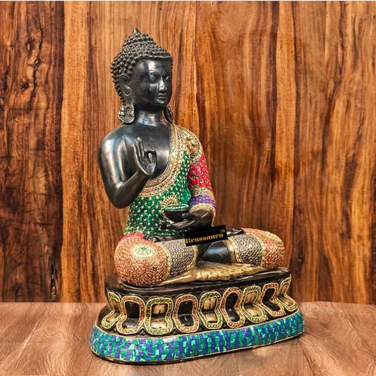Brassaura™ Handcrafted Brass Buddha Statue – Abhaya Aashirwad Mudra – Height 24 Inches, Weight 16 Kgs