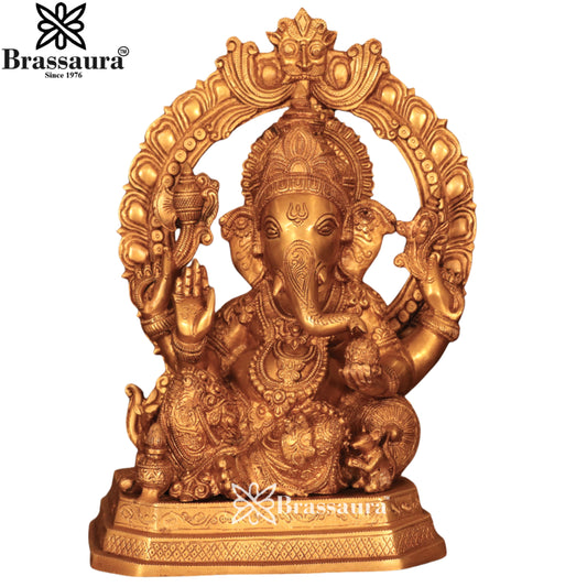 Brass Ring Ganesha Statue Weight 10.7 Kg & Height 15.2 Inch