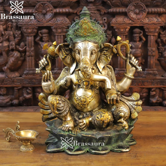 Brass Lotus Ganesha Weight 27.9 Kg & Height 21 Inch