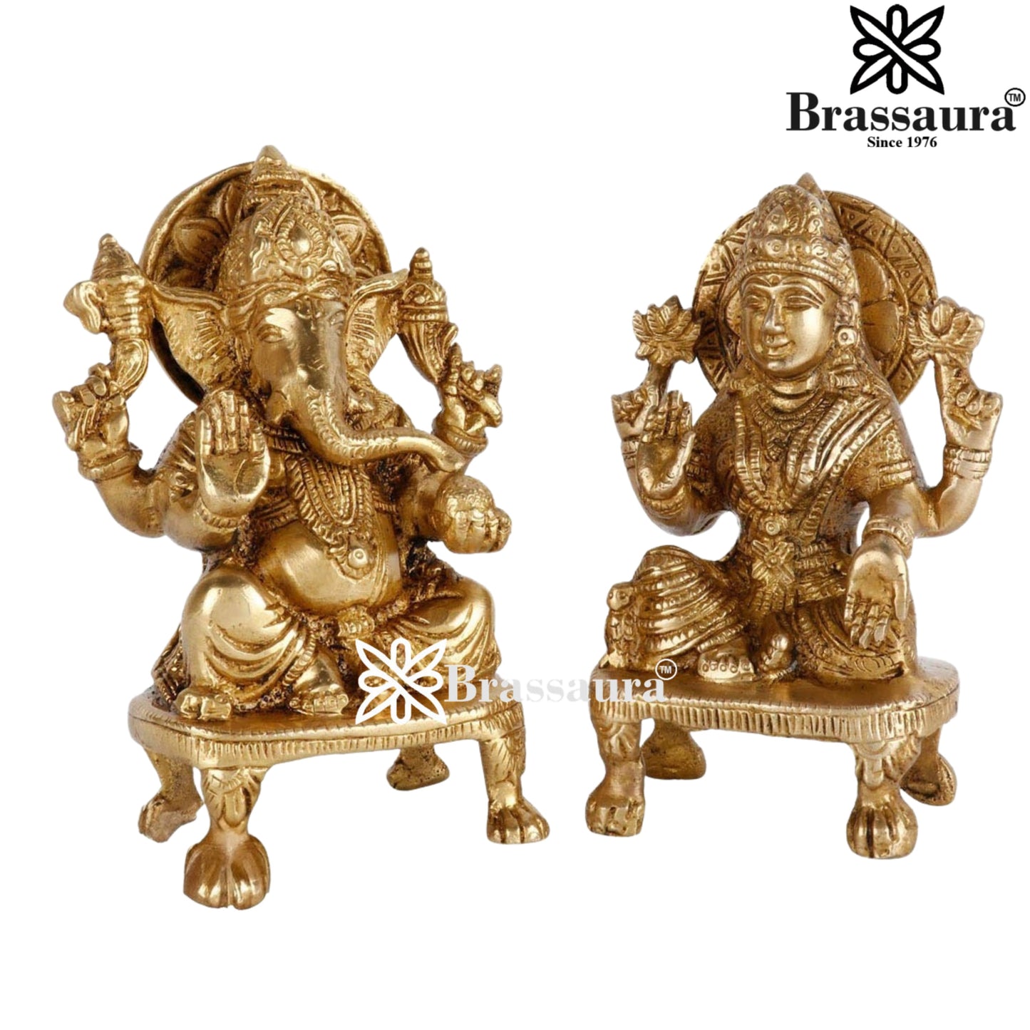 Brassaura™ Brass Laxmi Ganesha Statue – Height 5.5 Inches & Weight 1.8 Kgs | Hindu God Murti