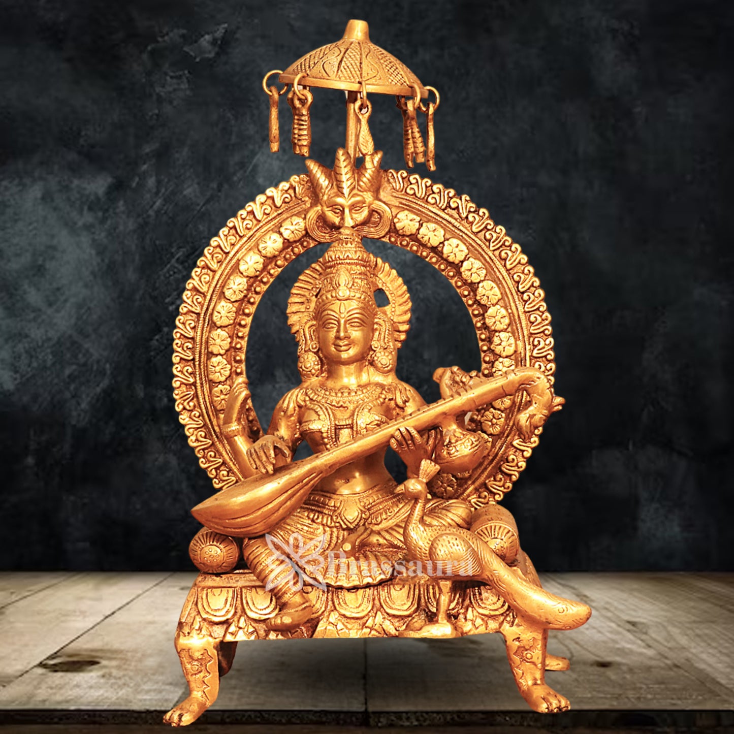 Brass Saraswati Statue Weight 9.2 Kg And Height 17.5 Inch