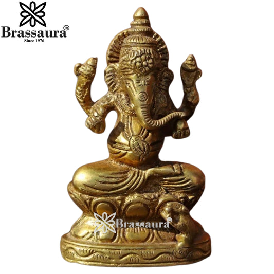 Brassaura™ Brass Ganesha Idol for Home & Décor | Height 5 Inches & Weight 0.949 Kg