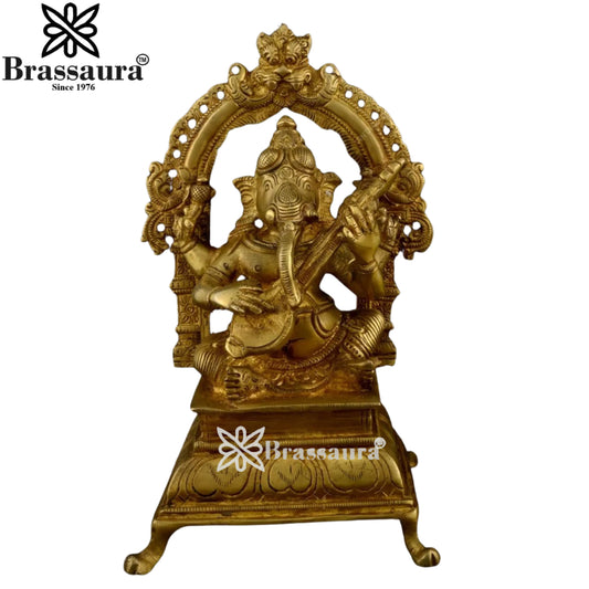 Brass Music Ganesha Play Guitar Statue Weight 1.98 Kg And Height 7.8 Inch