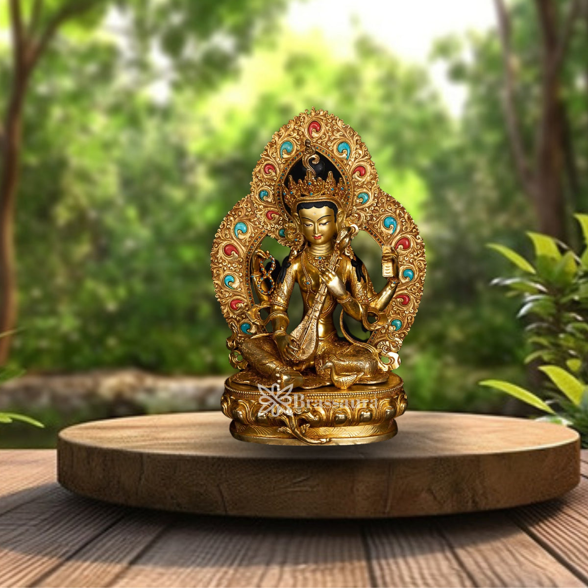 Copper Nepali Saraswati Statue Weight 5.4 Kg And Height 16 Inch
