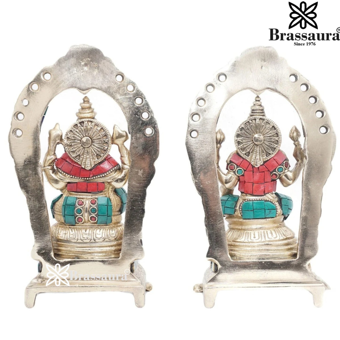 Brass Gem Stone Work Lakshmi Ganesh Weight 4 Kg & Height 8 Inch