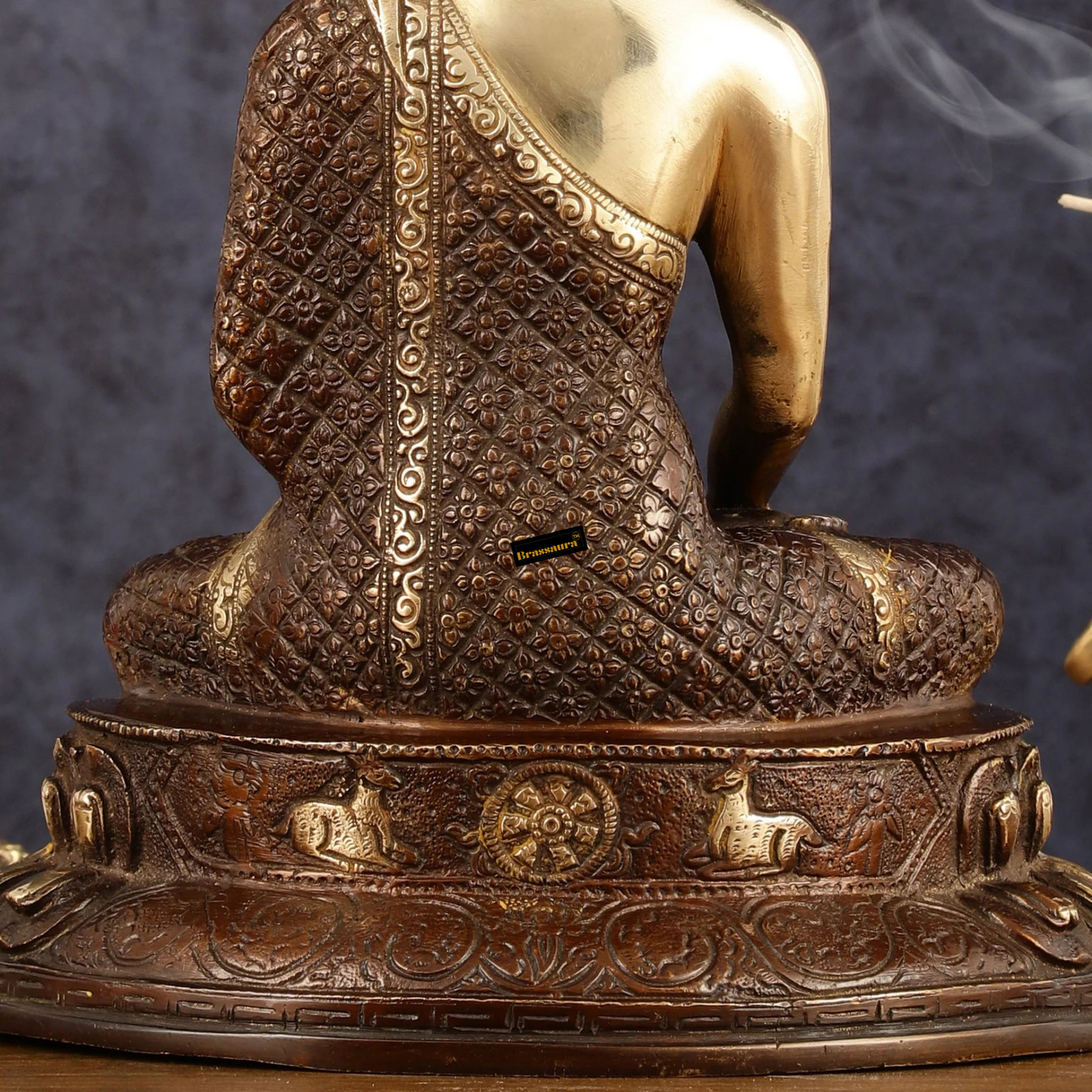 Brassaura™ Pure Brass Buddha Statue in Bhumi Nirvana Mudra – Height 10.5 Inches, Weight 3.33 Kgs