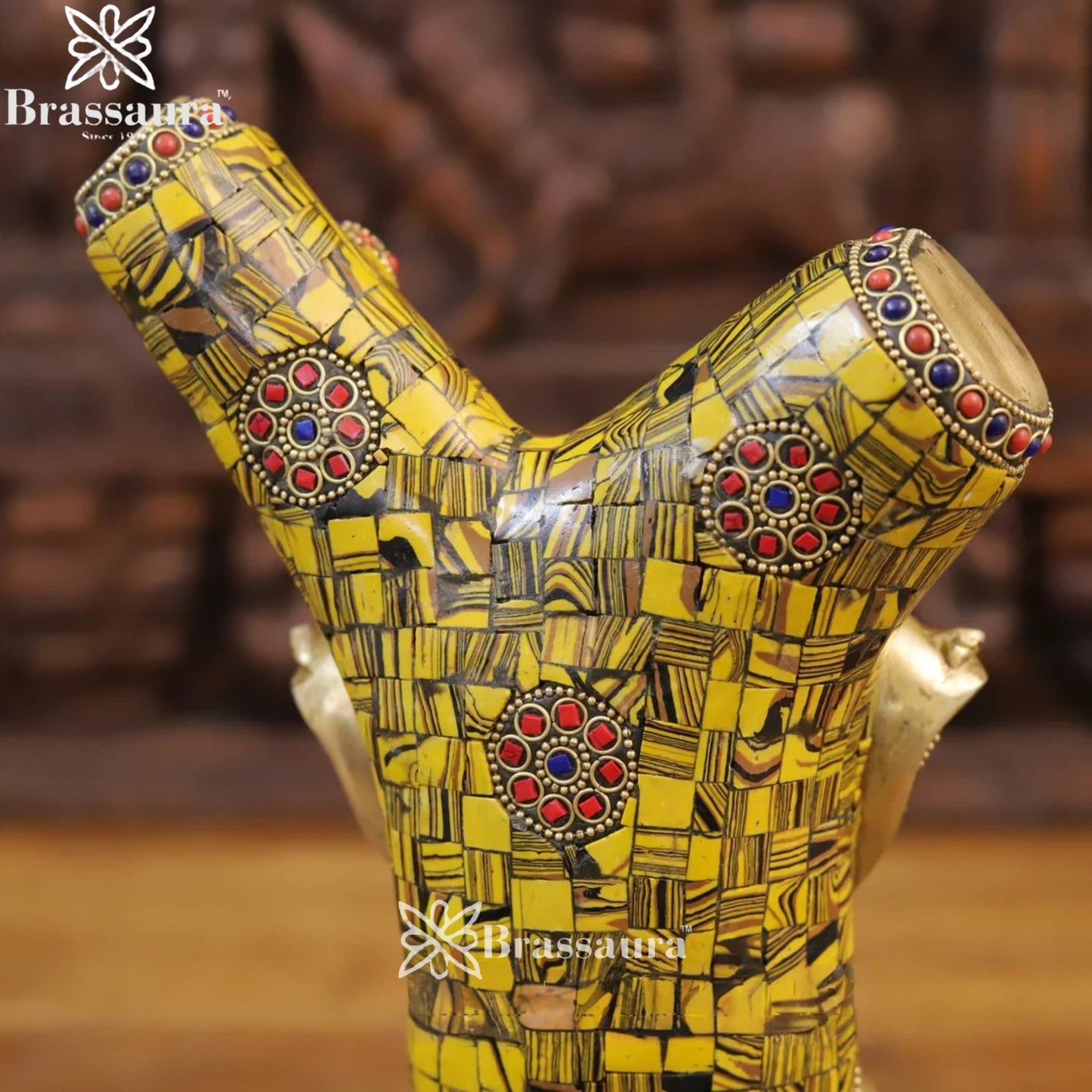 Brass Gem Stone Work Tree Ganesha Weight 5.6 Kg & Height 13 Inch