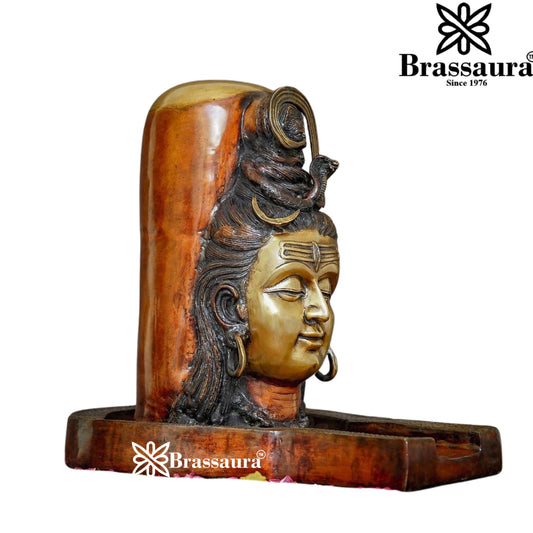 Brass Artistic Shiva Face Shivling Weight 32 Kg & Height 23.5 Inch