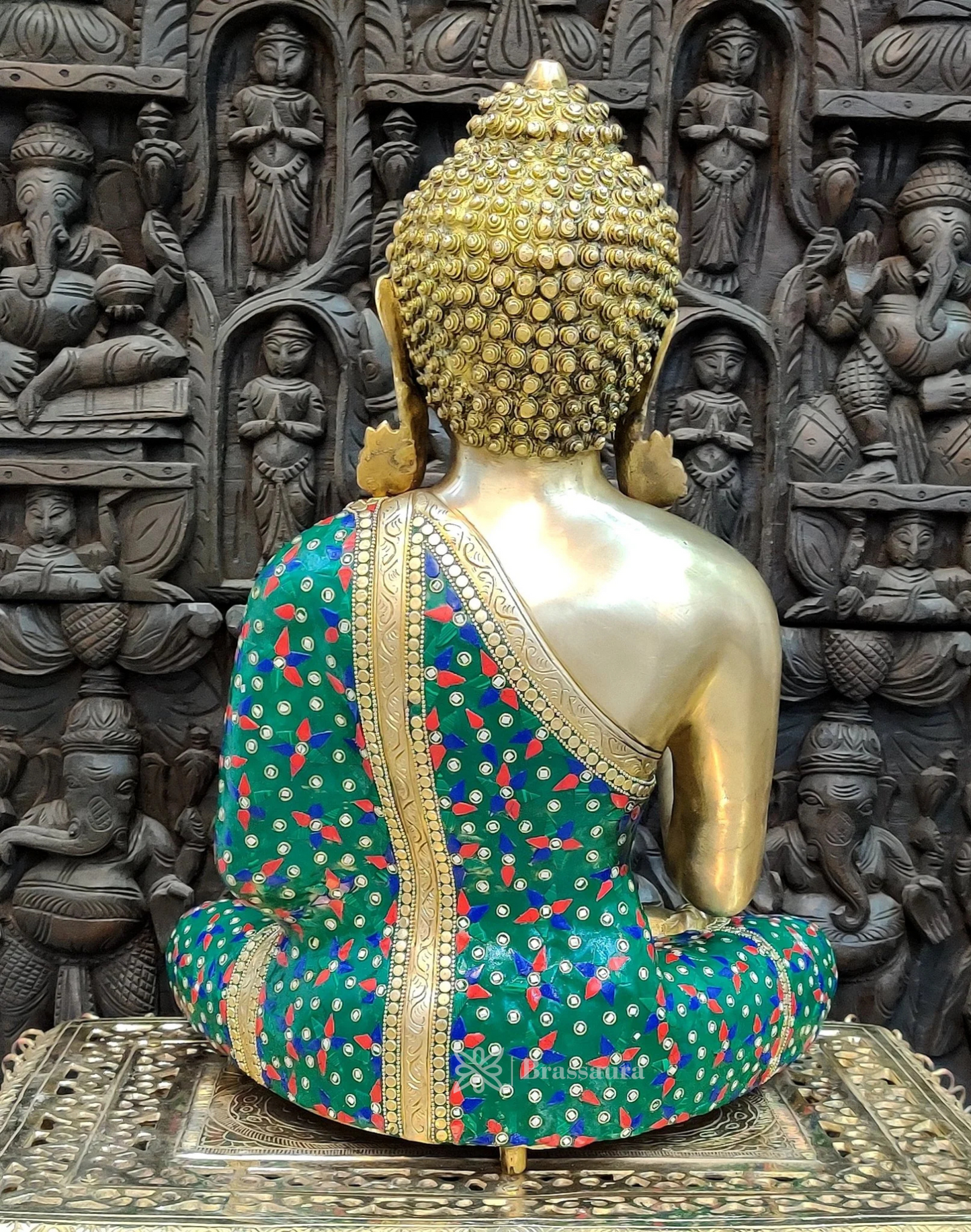 Brassaura™ Pure Brass Blessing Buddha Statue with Medicine Bowl – Height 20 Inches, Weight 20 Kgs