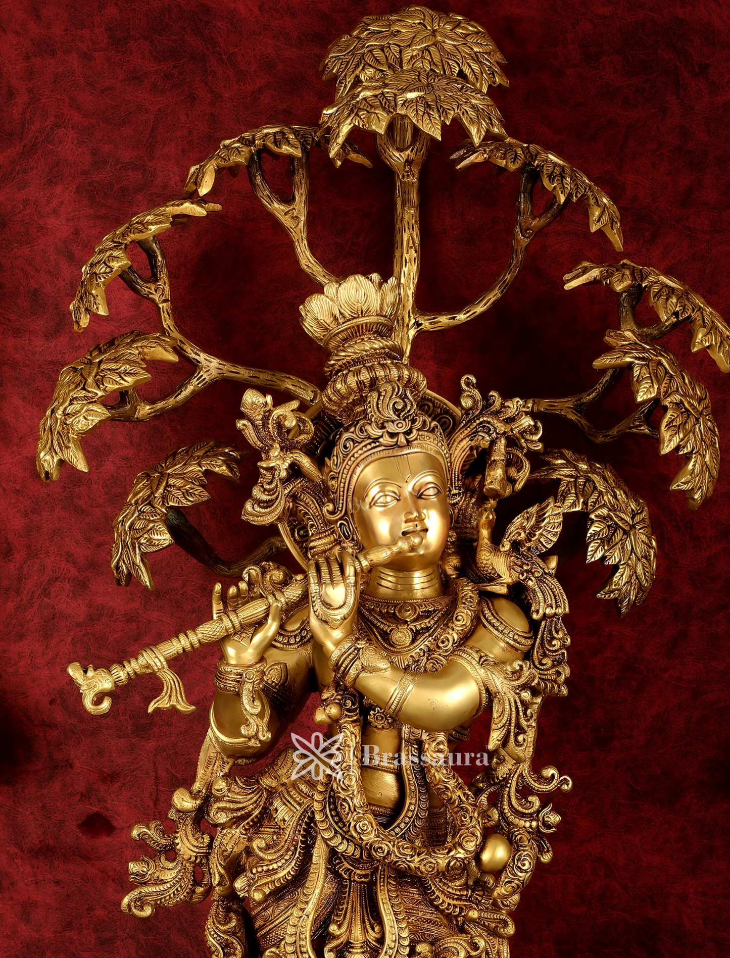 Brassaura™ Superfine Brass Krishna under Tree Sculpture – Height 35 Inches & Weight 32 Kgs