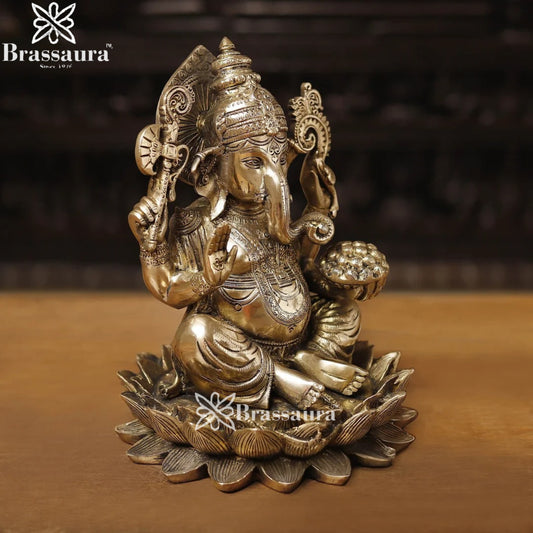 Brass Lotus Ganesha Weight 8.5 Kg & Height 11.5 Inch