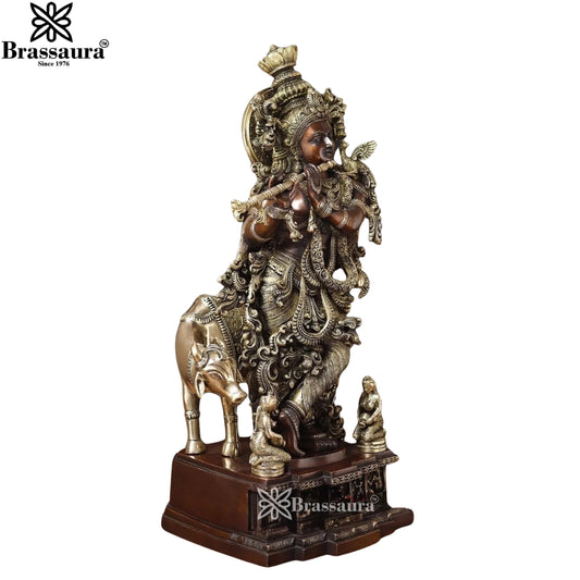 Brass Antique Cow Krishna Murti Weight 34.6 Kg And Height 28 Inch