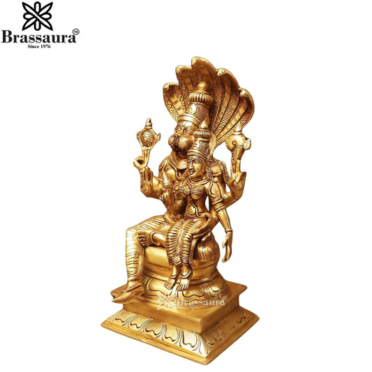 Brassaura® Narasimha Lakshmi Brass Murti | Golden Butter Brass Finish | Height 17 Inches