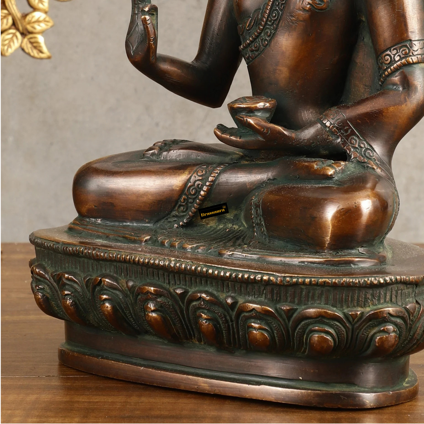 Brassaura™ Pure Brass Buddha Blessing Mudra Statue in Antique Tone – Height 10 Inches, Weight 3.61 Kgs