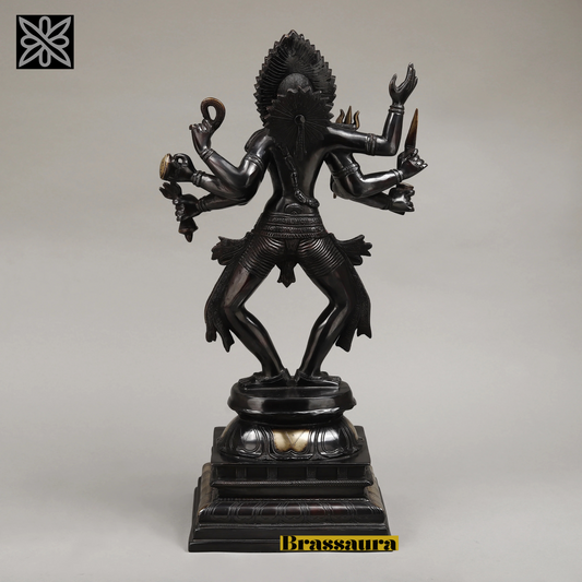 Brassaura™ Brass Kaal Bhairav Idol Standing on Pedestal – 23.5 inch | 14.15 kg | Deep Black with Golden Finish for Home & Temple Decor