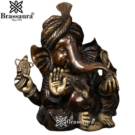 Brassaura Brass Gem Stone Work Ganesha Idol | Height 13.5 Inches