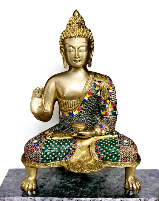 ब्रासुर™ शुद्ध पीतल की अभय मुद्रा में बुद्ध प्रतिमा – ऊँचाई 18 इंच और वज़न 12 किग्रा
