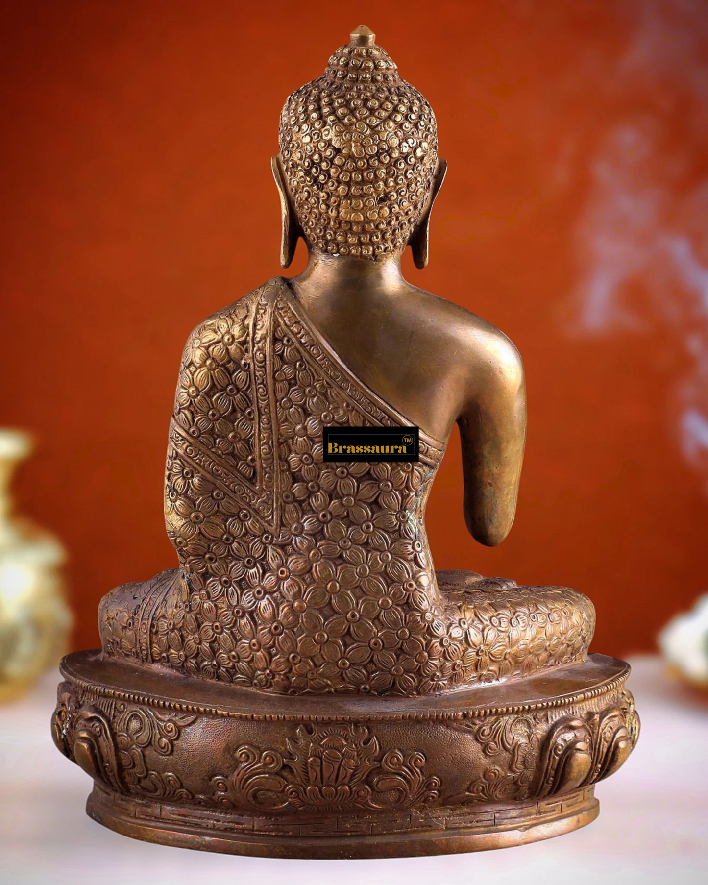 Brassaura™ Pure Brass Antique Buddha Blessing Statue – Height 13.5 Inches, Weight 6.8 Kgs