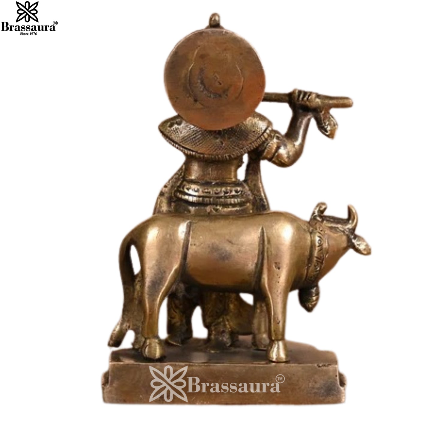 Brass Cow Krishna Murti Weight .64 Kg And Height 5 Inch