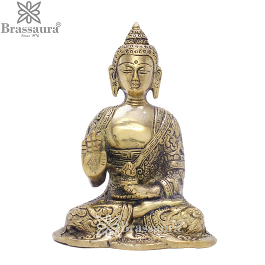 Brass Blessing Buddha Weight 0.65 kg & Height 5 Inch