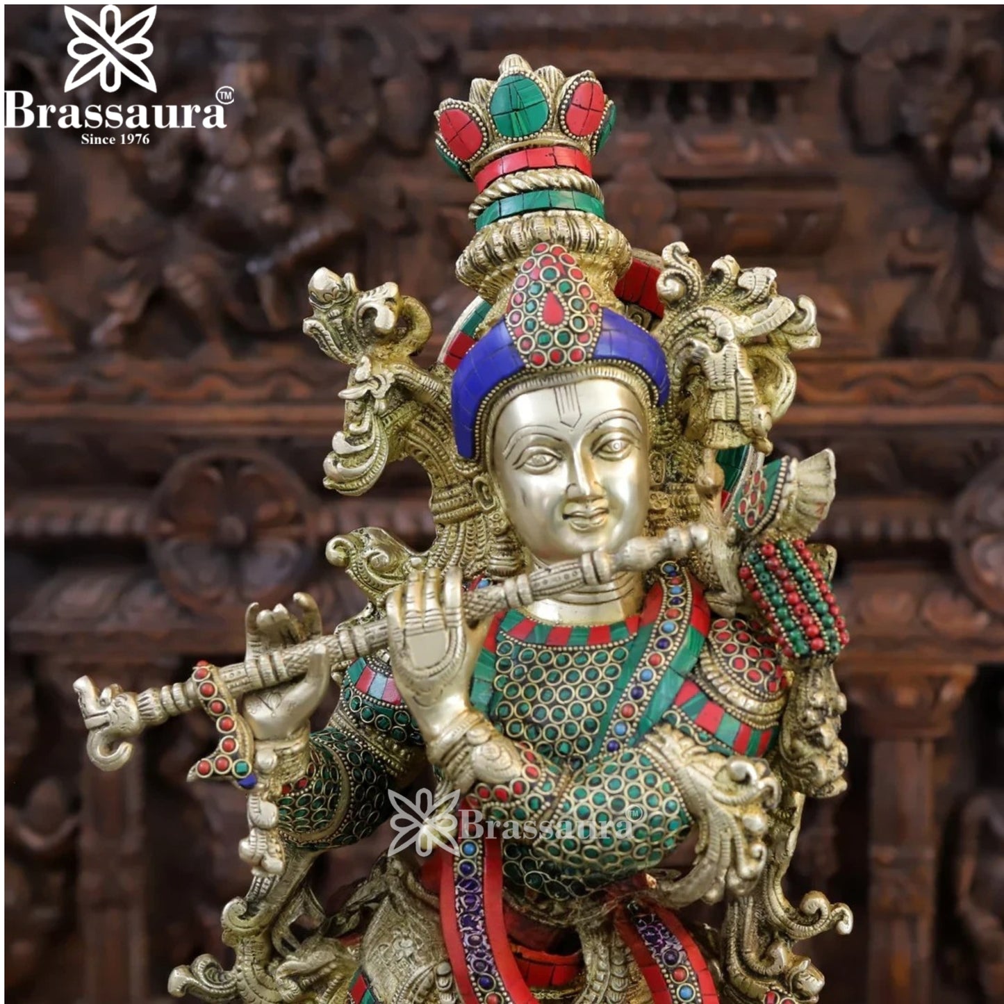Brass Gem Stone Work Radha Krishna Murti Weight 32.34 Kg And Height 30 Inch
