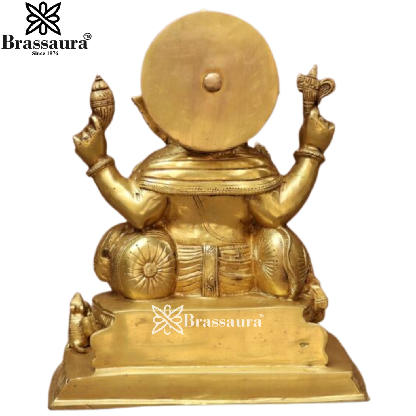 Brass Ganesha With Ladu Thali Statue Weight 10.6 Kg & Height 13 Inch