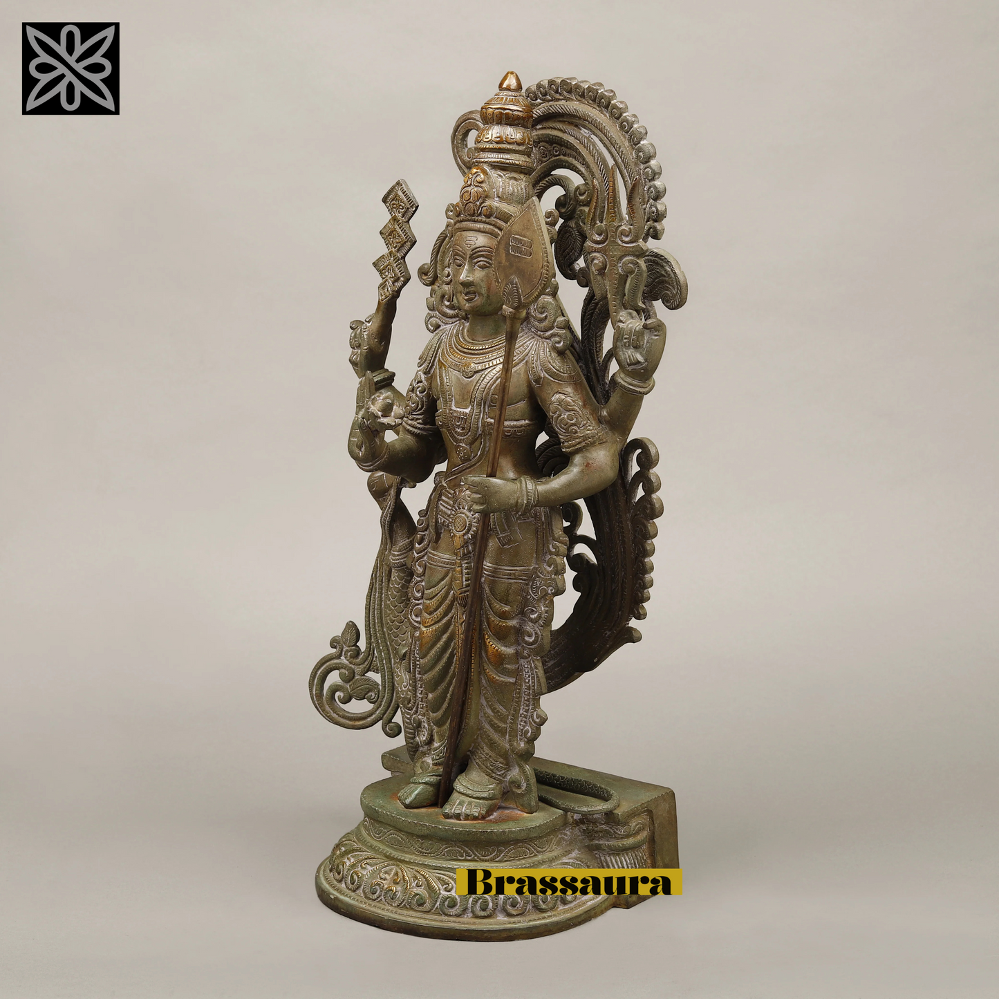 Brassaura™ Kartikeya Murugan Statue – 20 Inches Height, 13.39 Kgs – Exquisite Brass Idol