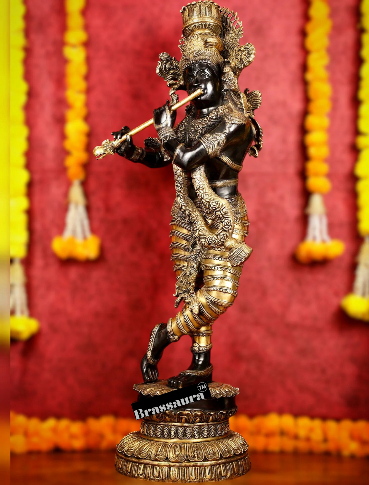 Brassaura™ Superfine Brass Large Krishna Statue – Height 46 Inches & Weight 66 Kgs
