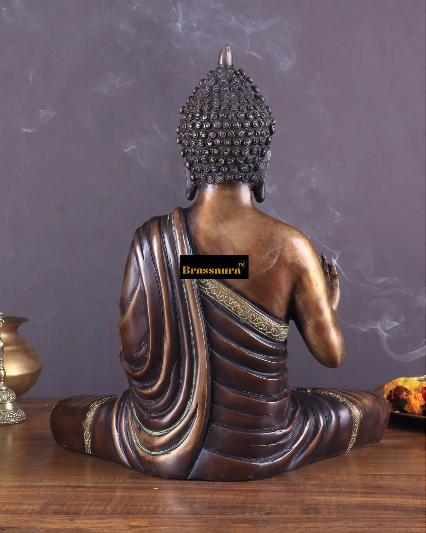 Brassaura™ Pure Brass Buddha Idol – Height 15 Inches, Weight 7.8 Kgs