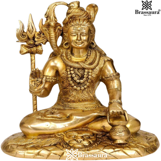 Brassaura™ Artistic Brass Shiva Idol – Height 10 Inches & Weight 4 Kgs | Sacred Home Décor