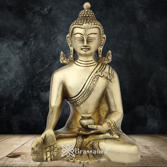 Brassaura® Buddha Statue – Classic Royal Golden Finish | Pure Superfine Brass Handcrafted Murti | Brass Statue for Home Temple, Pooja Room | Height 7 Inch | Weight 1.4 Kg