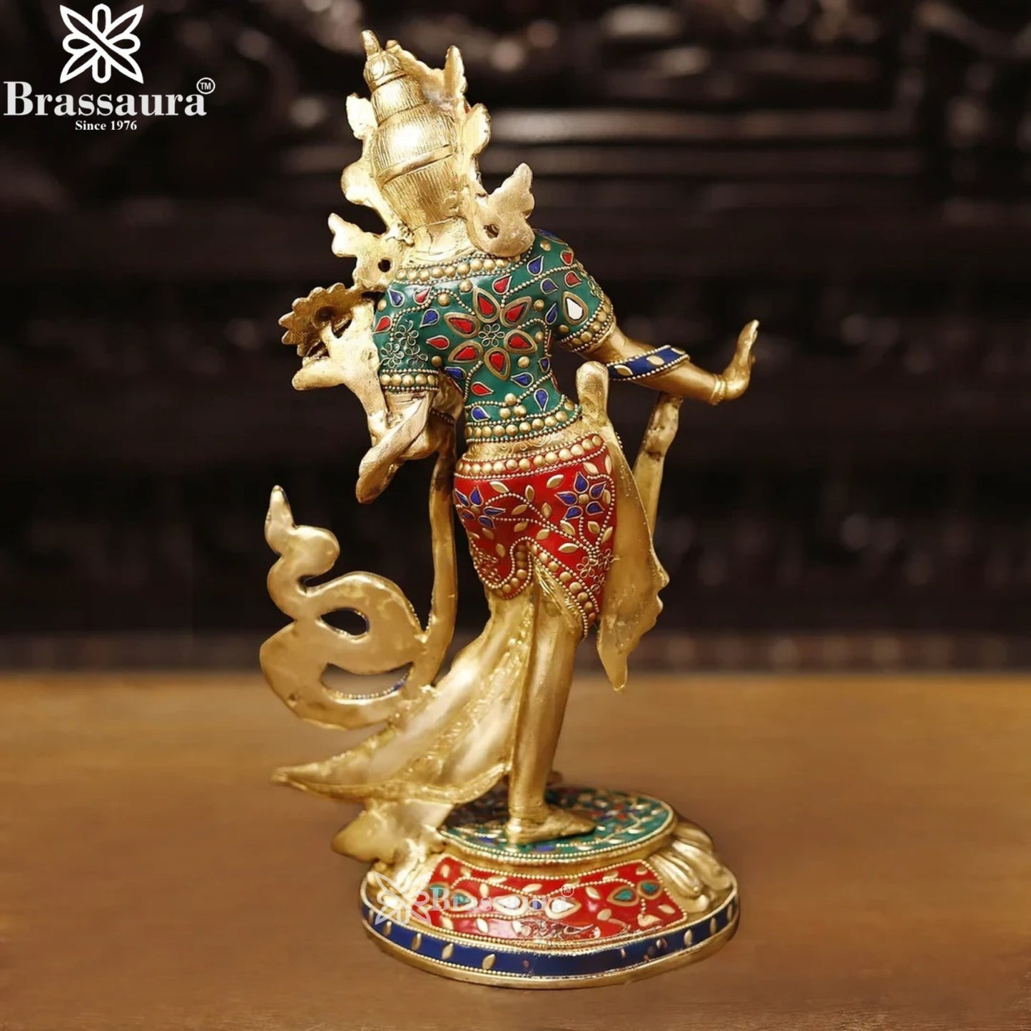 Brass Gem Stone Work Tara Statue Weight 4.61 Kg And Height 15 Inch