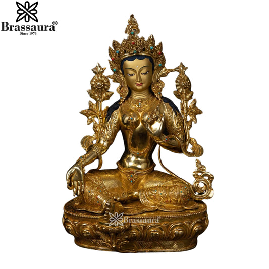 Copper Gold Tara Statue Weight 9.9 Kg And Height 19.5 Inch