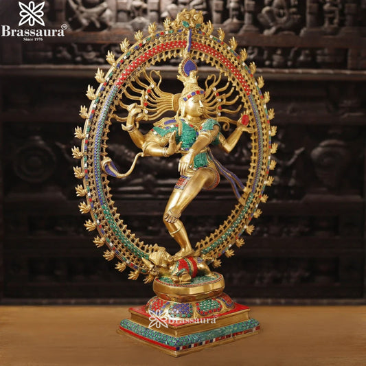 Brass Gem Stone Work Dancing Natraj Statue Weight 35.21 Kg And Height 30 Inch