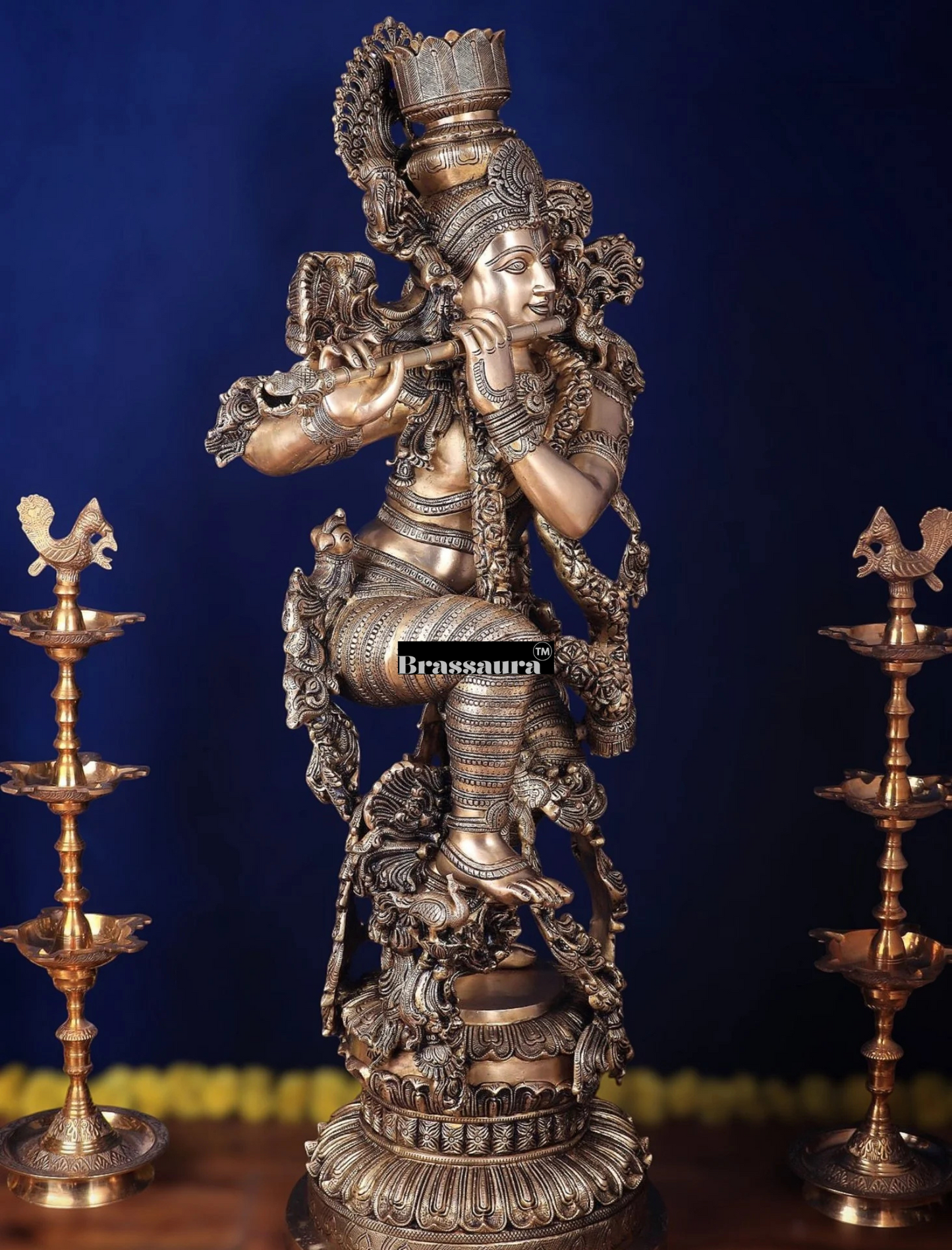 Brassaura™ Exquisite Handcrafted Brass Lord Krishna Sculpture – Height 48 Inches & Weight 75 Kgs
